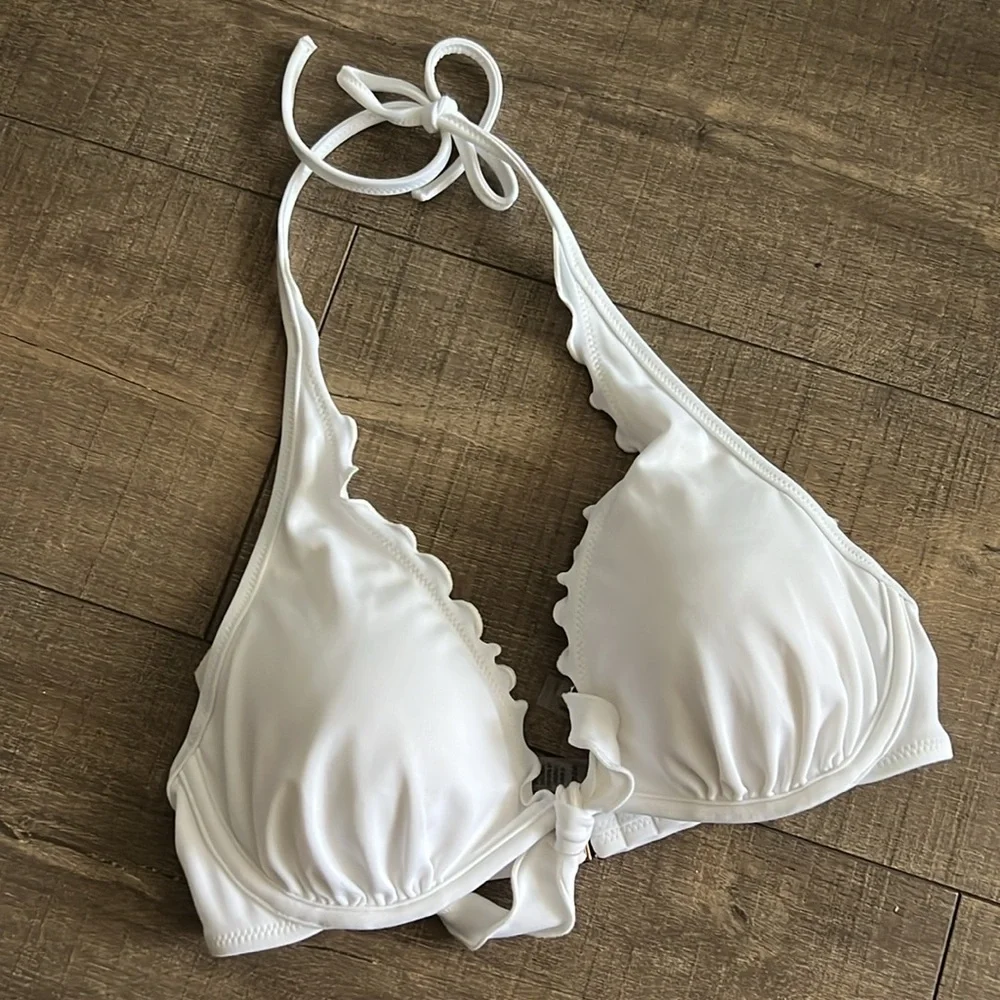 Victoria’s Secret Capri White Ruffle Plunging Halter Bikini Top